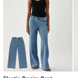 Elastic Denim Wide-Leg Jeans in Light Blue